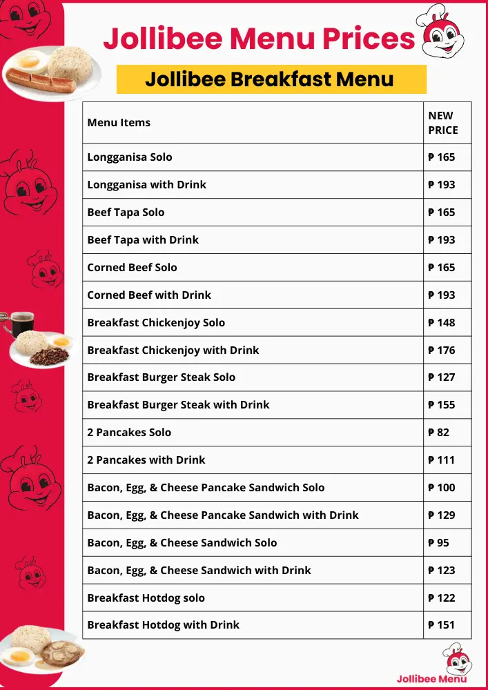 Jollibee Menu with Price List in Philippines – Updated 2025 6 Jollibee Breakfast Menu Card