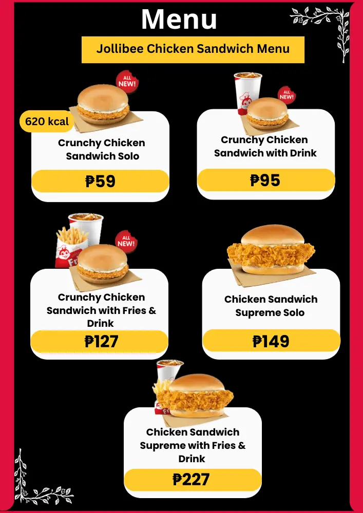 Jollibee Chicken Sandwich Menu with prices in Philippines 4 Jollibee Chicken Nuggets Menu prices Card