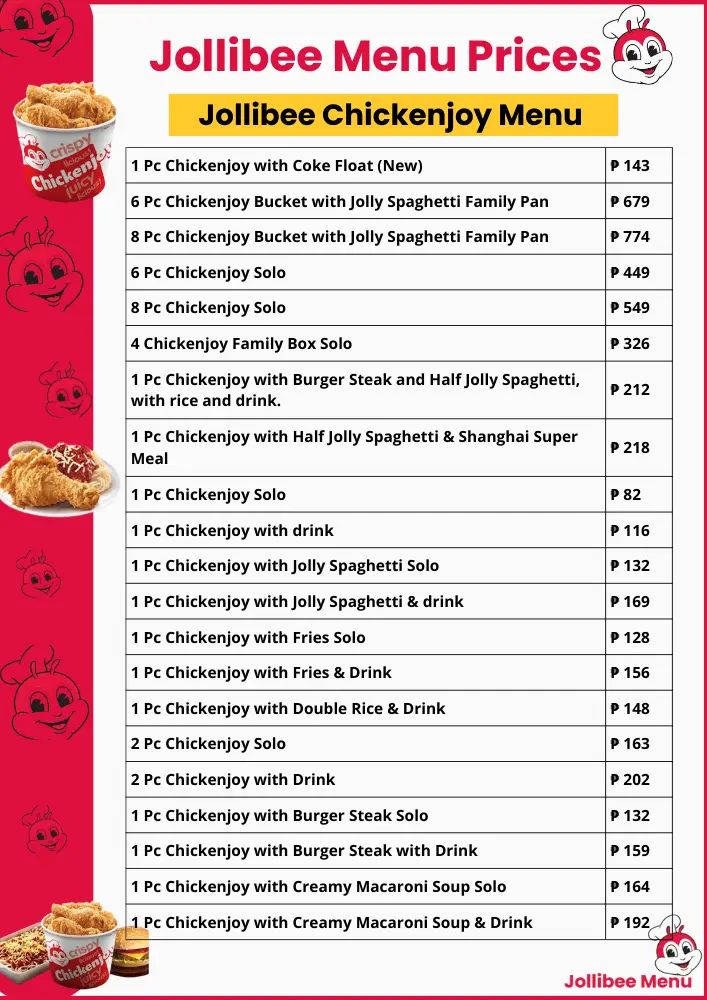 Jollibee Menu with Price List in Philippines – Updated 2025 5 Jollibee Chickenjoy Menu Card