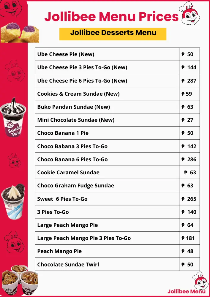 Jollibee Menu with Price List in Philippines – Updated 2025 10 Jollibee Desserts Menu Card