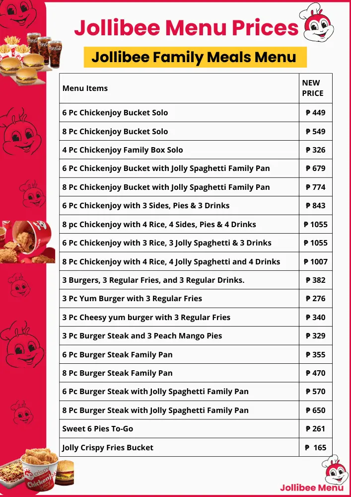 Jollibee Menu with Price List in Philippines – Updated 2025 8 Jollibee Family Meals Menu Card