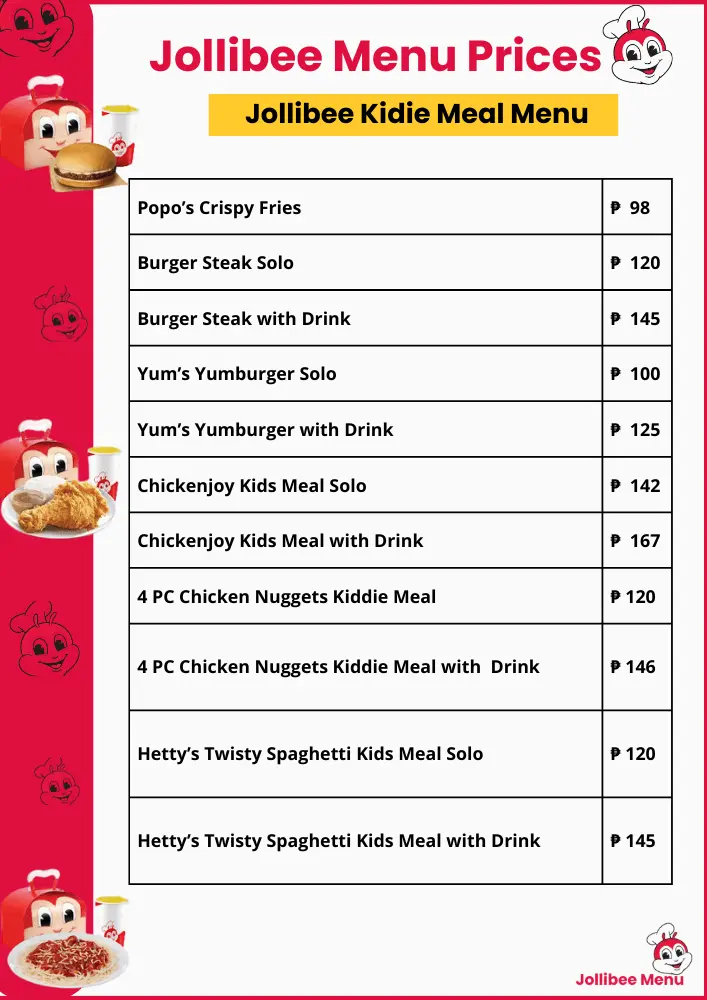 Jollibee Menu with Price List in Philippines – Updated 2025 9 Jollibee Kids Meal Menu Card