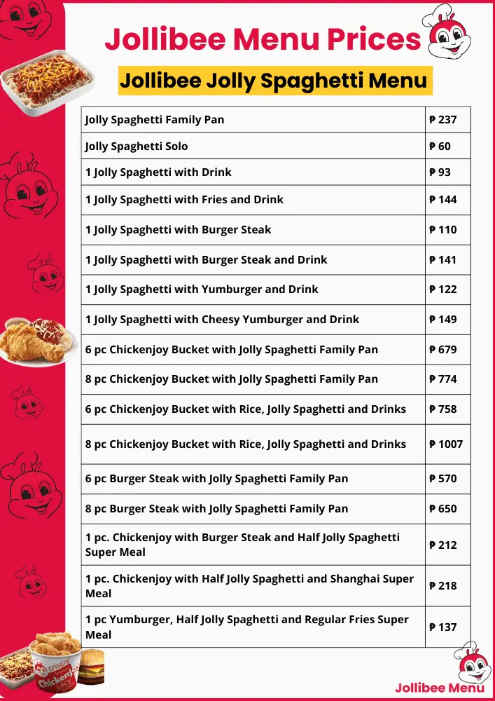 Jollibee Menu with Price List in Philippines – Updated 2025 1 Jollibee jolly spaghetti Menu card