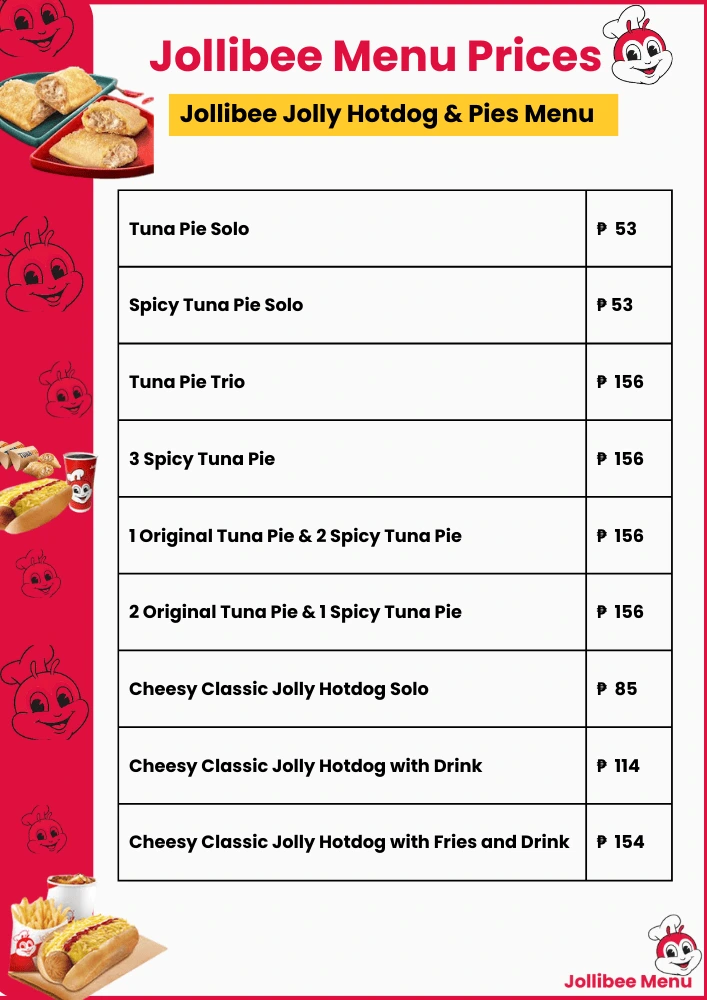 Jollibee Hotdog & Pies Menu Prices in Philippines 2025 2 Jollibee Hotdog & Pies Menu Card